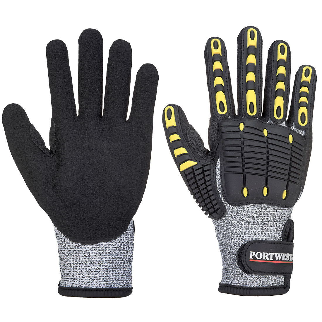 Portwest Impact C13 Nitrile Sandy Reinforced Palm Glove A4 - Gray/Black - 12 Pack - A722 S - Overlook Boots