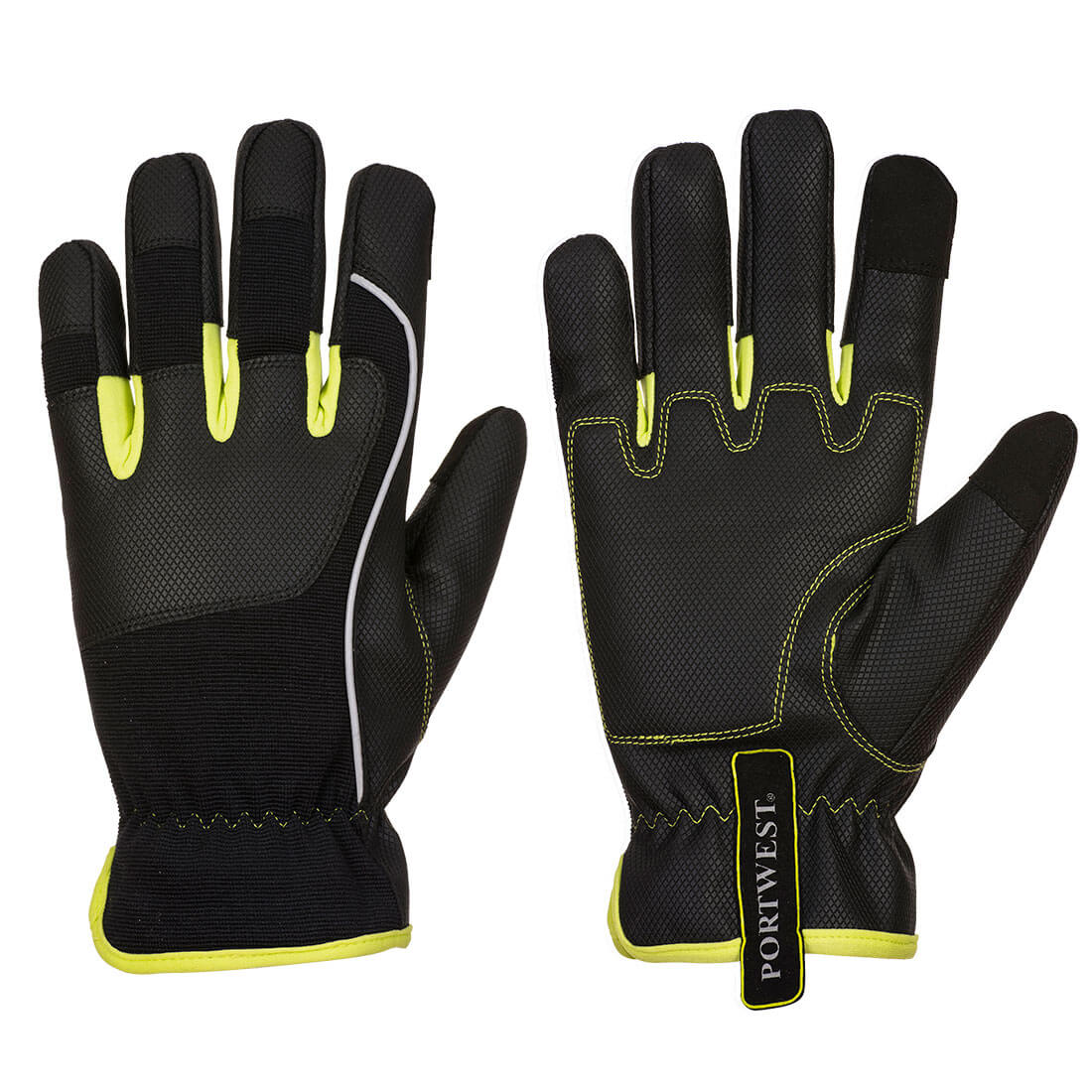 Portwest PW3 Mechanic 540 PU Reinforced Palm Glove - Black/Yellow - 12 Pack - A771 S - Overlook Boots