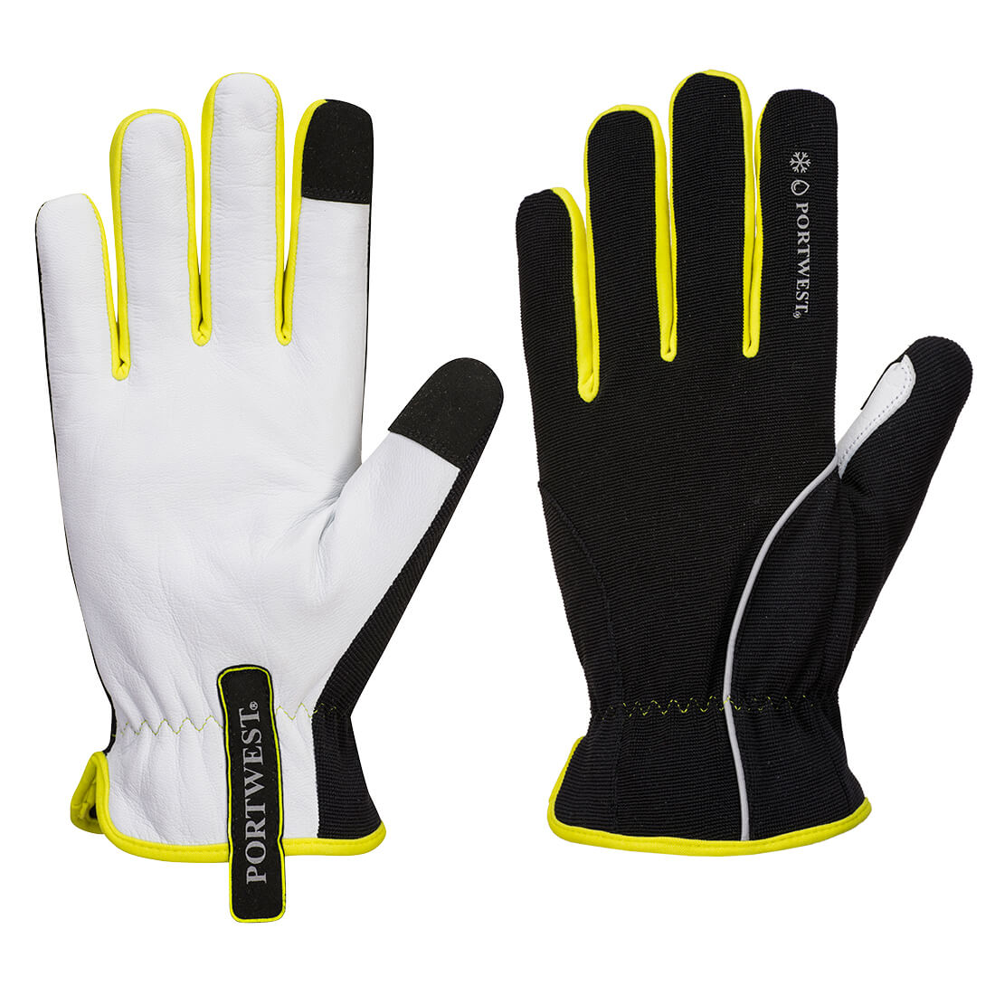Portwest PW3 Mechanic 160 Leather Palm Cold Glove - Black/Yellow - 12 Pack - A776 S - Overlook Boots