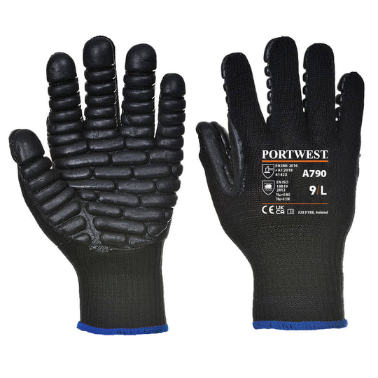 Portwest Anti-Vibration 10 Rubber Chloroprene Glove - Black - 12 Pack - A790 M - Overlook Boots