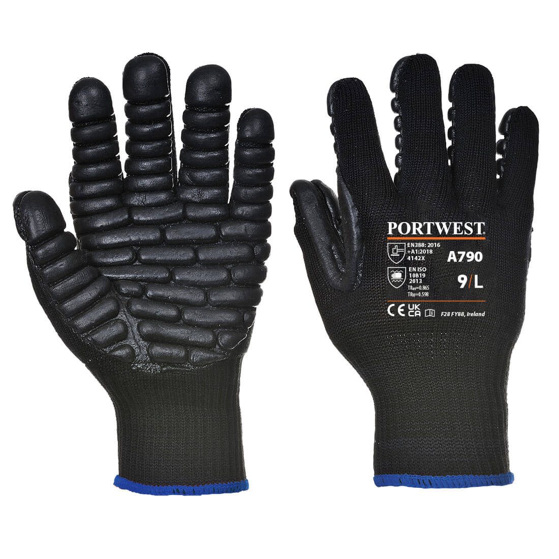 Portwest Anti-Vibration 10 Rubber Chloroprene Glove - Black - 12 Pack - A790 M - Overlook Boots