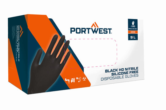 Portwest Portwest Orange HD Disposable Gloves - Black - 12 Boxes - A930 S - Overlook Boots