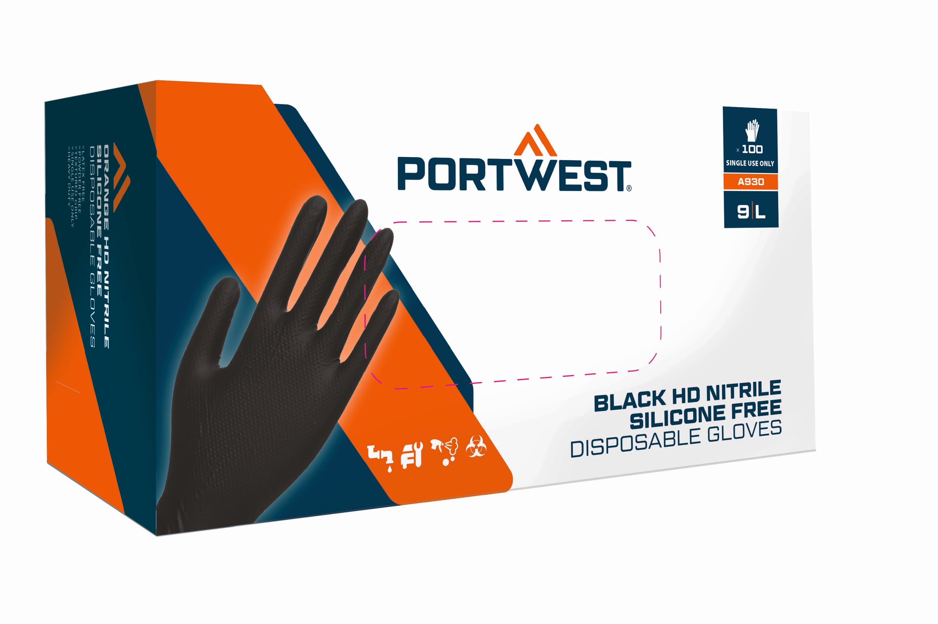 Portwest Portwest Orange HD Disposable Gloves - Black - 12 Boxes - A930 S - Overlook Boots