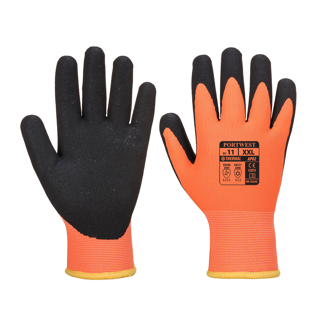 Portwest Cold 10 Nitrile Sandy Liquid Repellent Glove - Orange/Black - 12 Pack - AP02 S - Overlook Boots