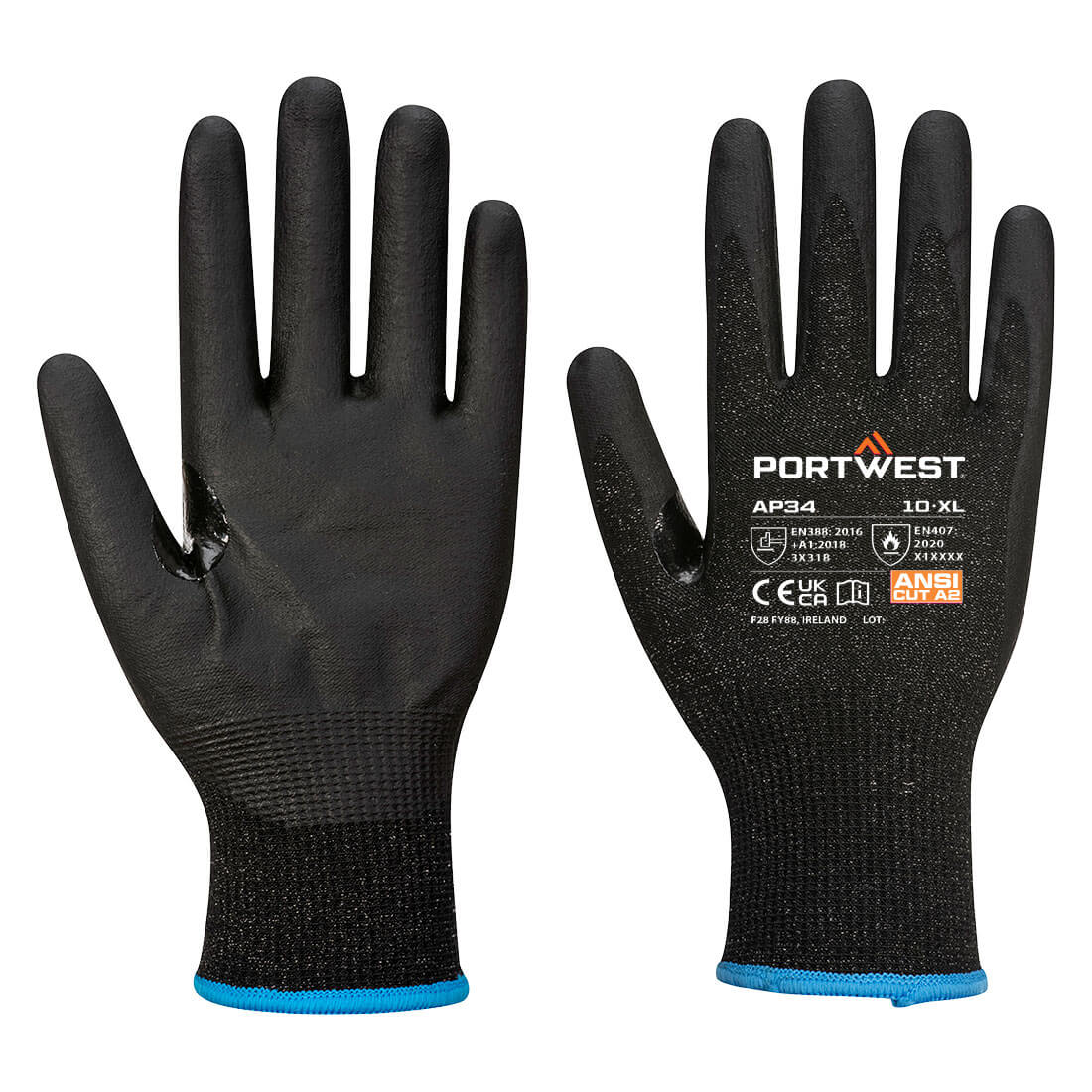 Portwest LR15 Nitrile Foam Touchscreen Glove A2 (Pk12) - Black - AP34 XXL - Overlook Boots