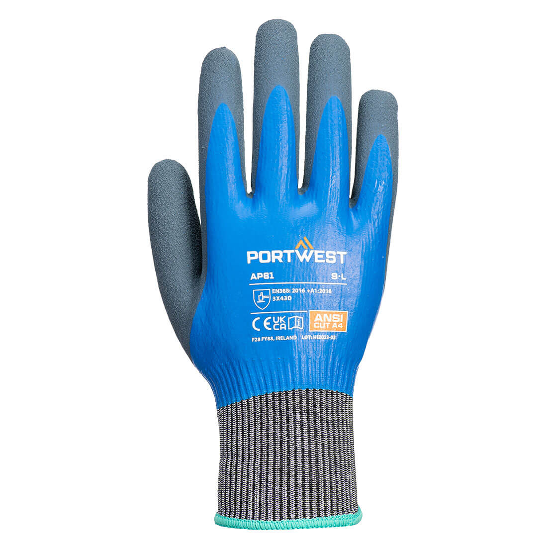Portwest Cut D13 Nitrile Aqua Glove A4 - Blue - 12 Pack - AP81 XS - Overlook Boots