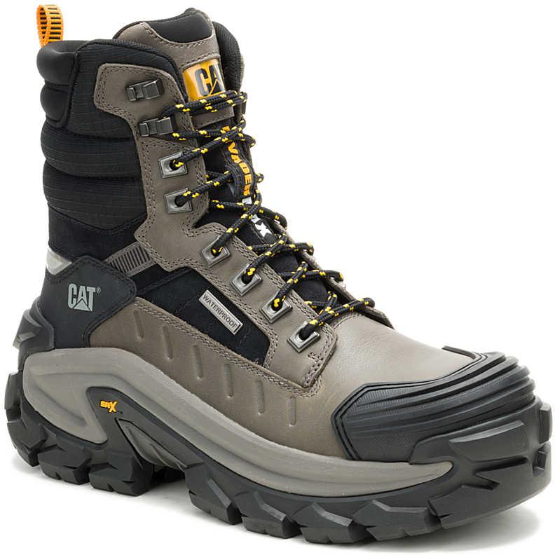Cat Men's Invader Max 8" Comp Toe Waterproof Thinsulat Work Boot - Gargoyle - P91822 7 / Medium / Gargoyle - Overlook Boots