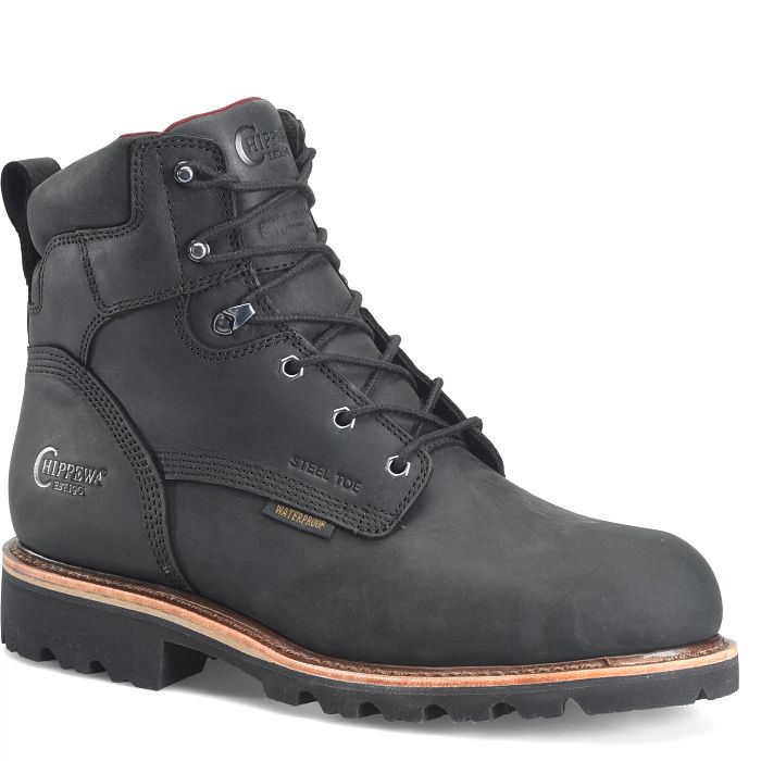 Chippewa Men's Super DNA 6" Steel Toe WP 400G Lace Up Work Boot - Black - 59202 8 / Wide / Black - Overlook Boots