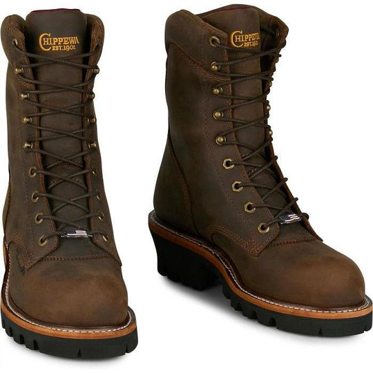 Chippewa Men's Super Logger 9" Steel Toe Waterproof USA Made Work Boot- Brown- SL5407 - Overlook Boots