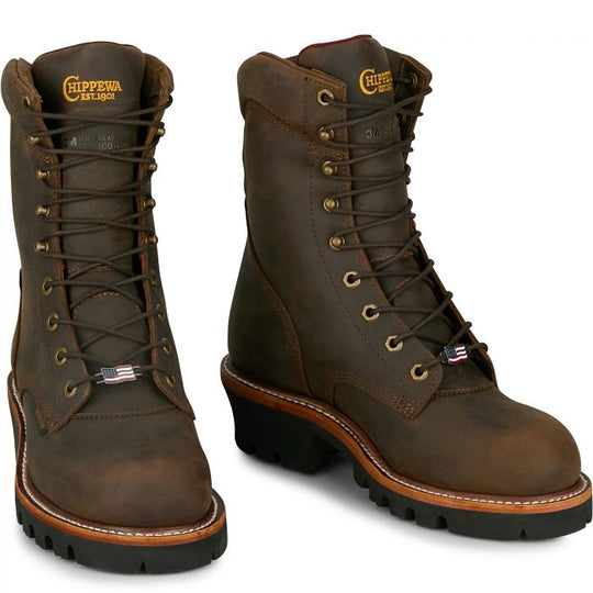 Chippewa Men's Super Logger 9" WP Insulated Soft Toe Logger Boot - Brown - SL5408