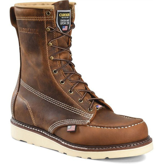 Carolina Men's Amp 8" Steel Toe USA Made Wedge Work Boot -Brown- CA8512  - Overlook Boots