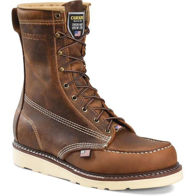 Carolina Men's Amp 8" Steel Toe USA Made Wedge Work Boot -Brown- CA8512  - Overlook Boots