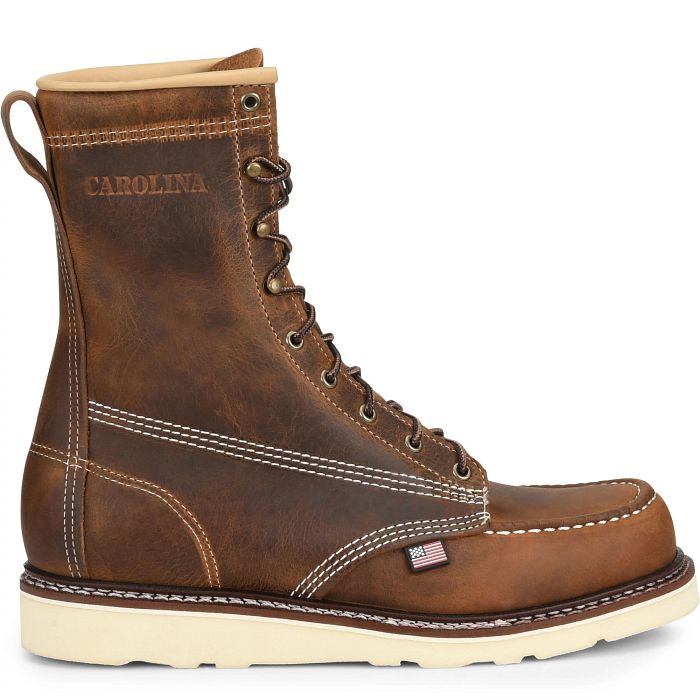 Carolina Men's Domestic 8" Soft Toe Moc Toe Work Boot- Brown- CA8012  - Overlook Boots