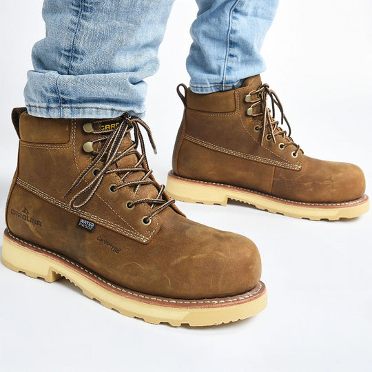 Carolina Men's Staple Gun 6" Comp Toe Waterproof Work Boot- Brown- CA7575 - Overlook Boots