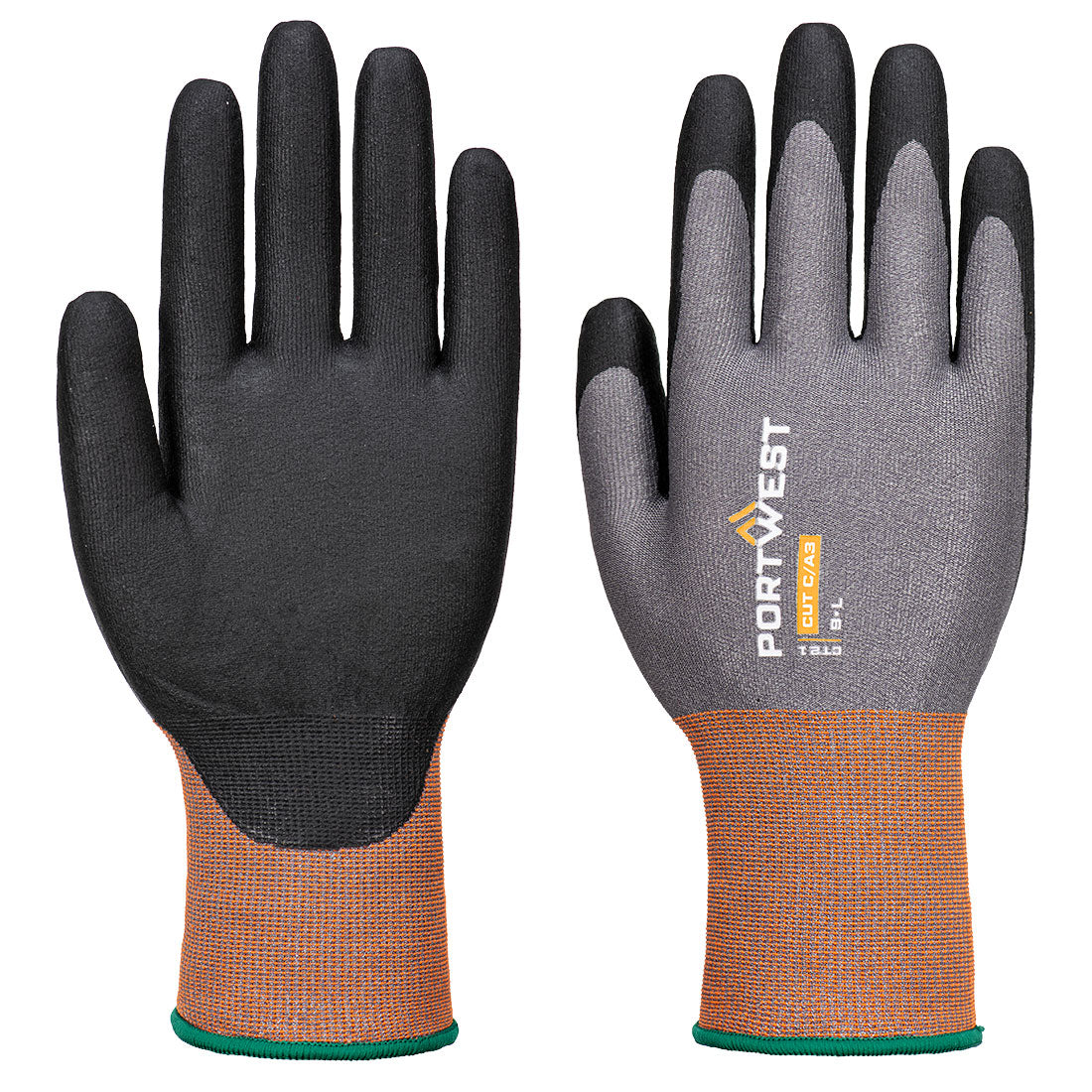 Portwest CT Cut C21 Nitrile Glove A3 - Gray/Black - 12 Pack - CT21 XS - Overlook Boots