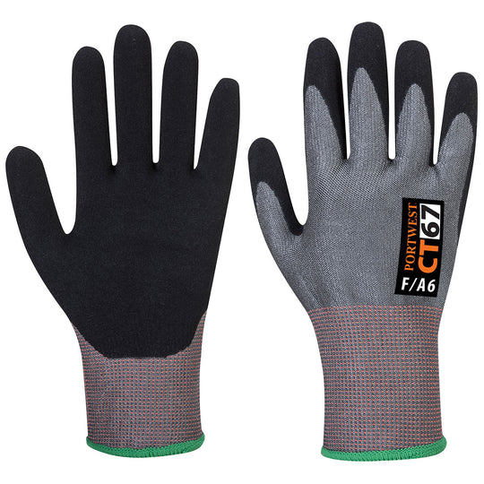 Portwest CT Cut F13 Nitrile Glove A6 - Gray/Black - 12 Pack - CT67 XS - Overlook Boots
