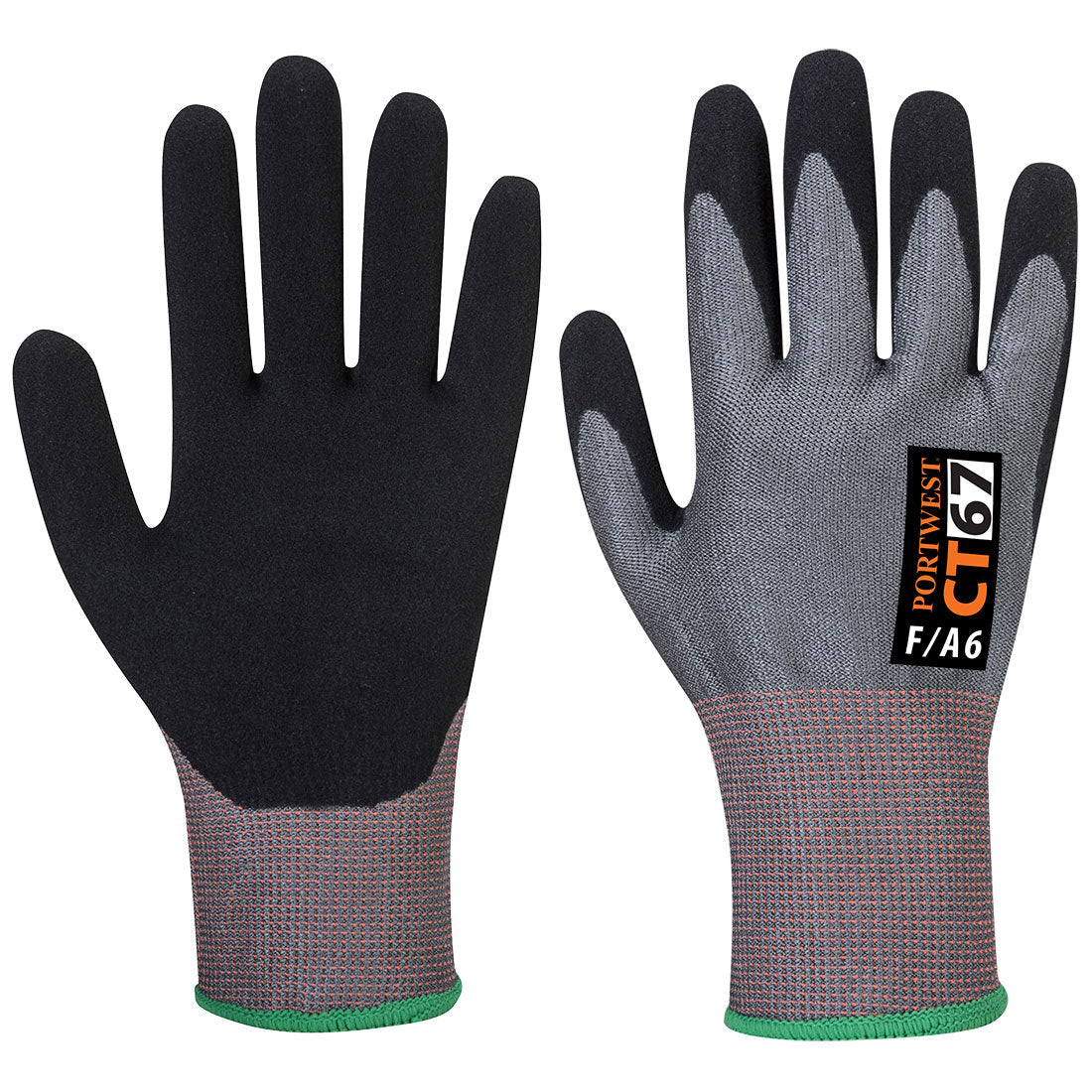 Portwest CT Cut F13 Nitrile Glove A6 - Gray/Black - 12 Pack - CT67 XS - Overlook Boots