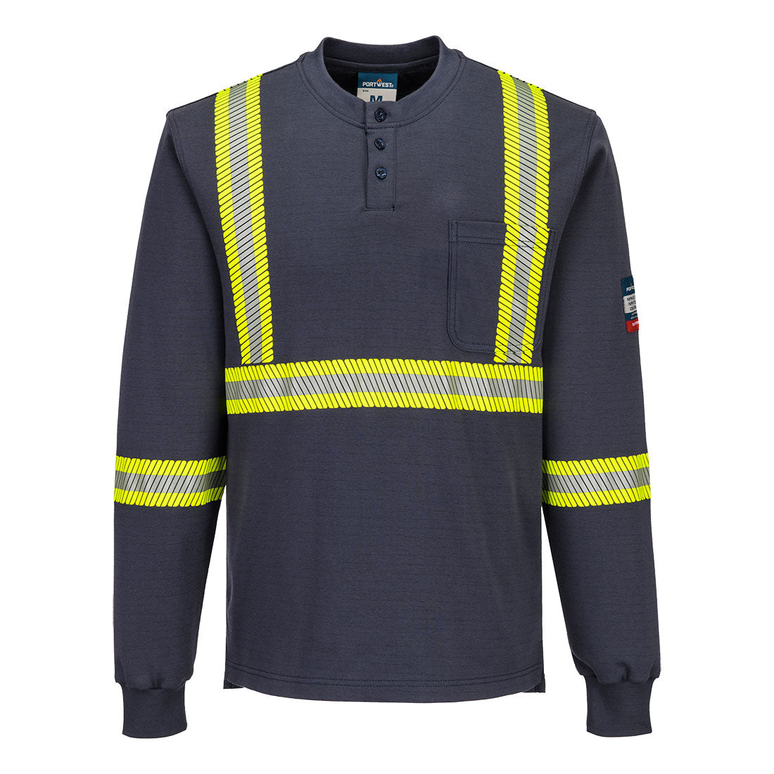 Portwest Bizflame Knit 2" X Back FR Henley - Navy - FR748 S - Overlook Boots