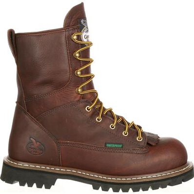 Georgia Men's Logger 8" Steel Toe Waterproof Lace-To-Toe Work Boot- Chocolate- G103 - Overlook Boots