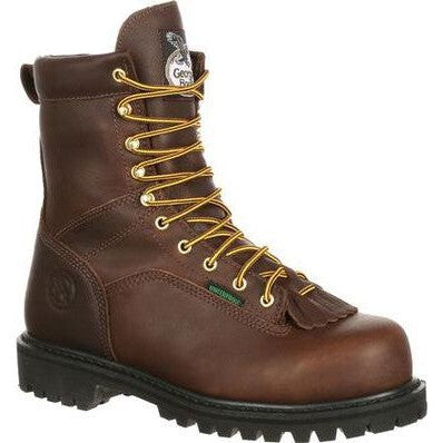 Georgia Men's Lace To Toe 8" Steel Toe Waterproof Work Boot- Chocolate- G8341 8 / Medium / Brown - Overlook Boots