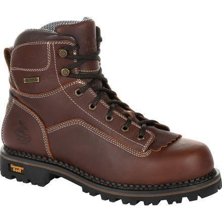 Georgia Men's Amp Lightweight Low-Heel Logger 6" Waterproof Work Boot - Brown - GB00270 8 / Medium / Brown - Overlook Boots