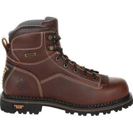 Georgia Men's Amp Lightweight Low-Heel Logger 6" Waterproof Work Boot - Brown - GB00270 - Overlook Boots
