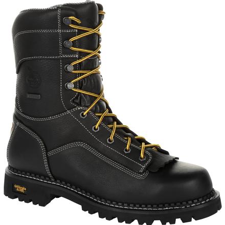 Georgia Men's Amp Lightweight Low-Heel Logger 9" Waterproof Work Boot - Black - GB00271 7 / Medium / Black - Overlook Boots