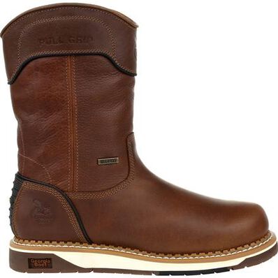 Georgia Men's Amped Lightweight 10" Waterproof Wellington Work Boot- Brown- GB00369 7 / Medium / Brown - Overlook Boots