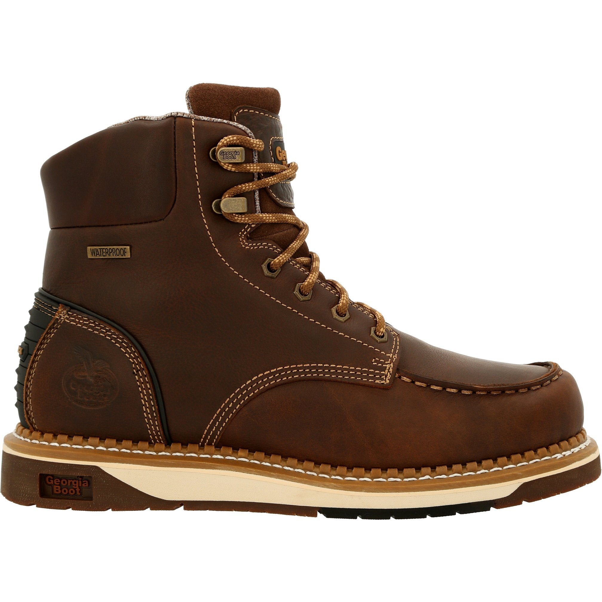 Georgia Men's Amped Lightweight Wedge 6" Soft Toe Waterproof Work Boot - Brown - GB00429 - Overlook Boots