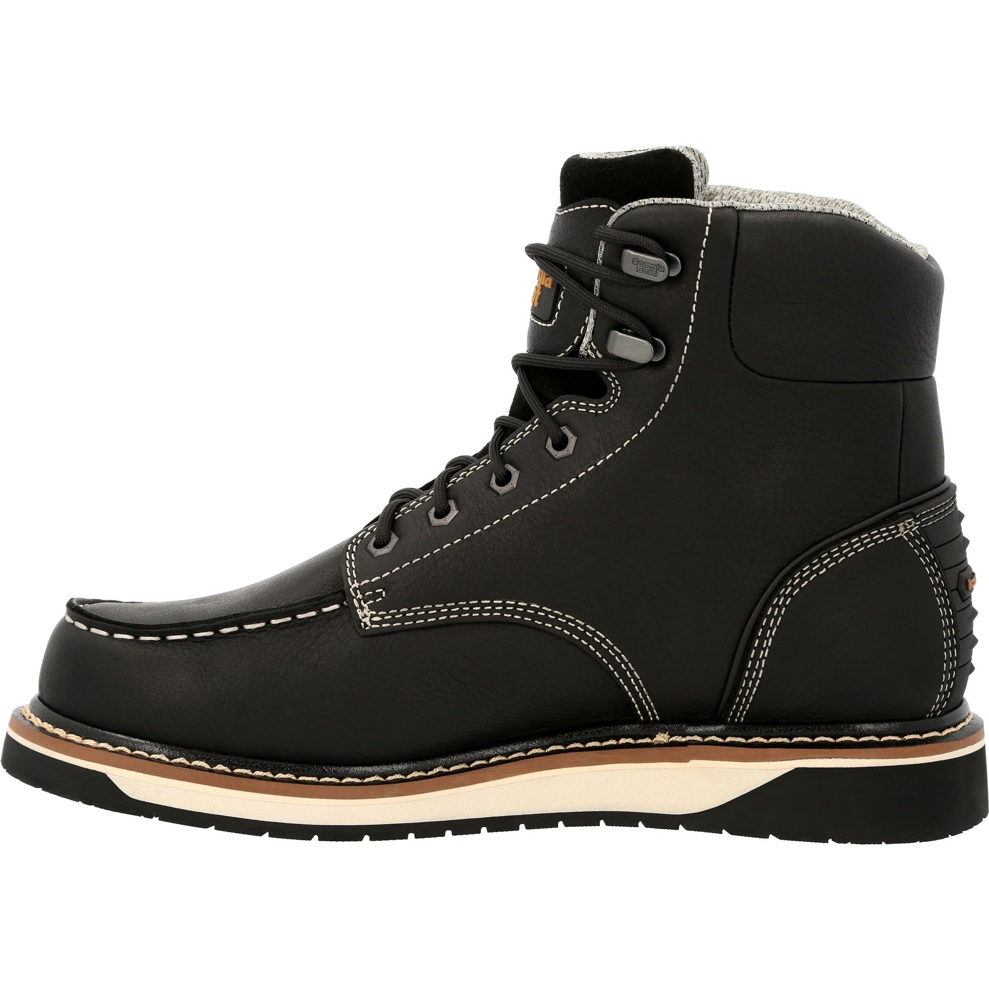 Georgia Men's Amped Lightweight Wedge 6" Moc Toe Waterproof Work Boot - Black - GB00475 - Overlook Boots