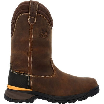 Georgia Men's TBD 11" Soft Toe Waterproof Wellington Pull On Work Boot -Brown- GB00598 - Overlook Boots