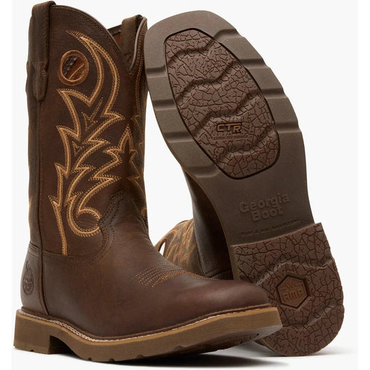 Georgia Men's Core 37 11" Soft Toe Pull-On Western Work Boot - Brown - GB00726 - Overlook Boots