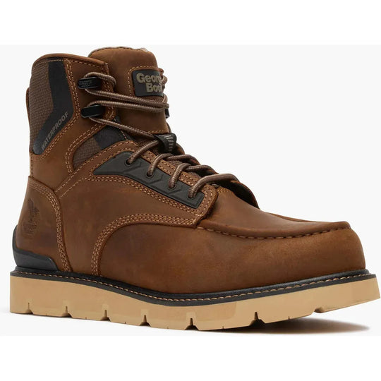 Georgia Men's Carbon Flex 6" Moc Toe Waterproof Wedge Work Boot- Brown- GB00728 7 / Medium / Brown - Overlook Boots