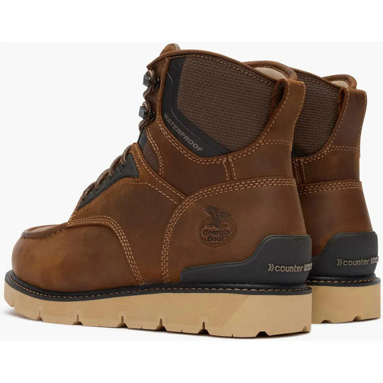 Georgia Men's Carbon Flex 6" Moc Toe Waterproof Wedge Work Boot- Brown- GB00728 - Overlook Boots