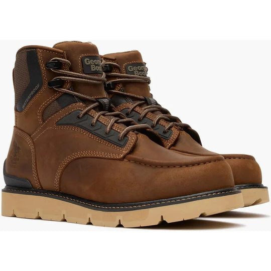 Georgia Men's Carbon Flex 6" Moc Toe Waterproof Wedge Work Boot- Brown- GB00728 - Overlook Boots