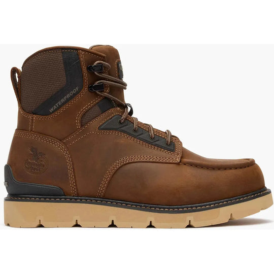 Georgia Men's Carbon Flex 6" Moc Toe Waterproof Wedge Work Boot- Brown- GB00728 - Overlook Boots