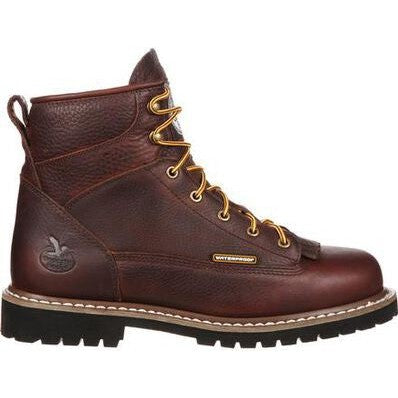 Georgia Men's Logger 6" Soft Toe Waterproof Lace-To-Toe Work Boot- Chocolate- GBOT052 - Overlook Boots