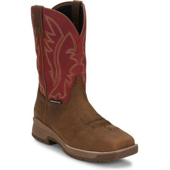 Justin Men's Nitread 11" Comp Toe Waterproof Pull On Work Boot- Brown- CR3209 - Overlook Boots