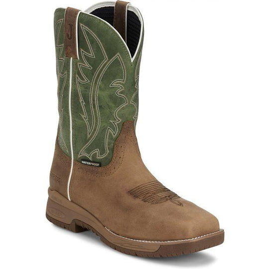 Justin Men's Nitread 11" Comp Toe Waterproof Pull On Work Boot- Brown- CR3210 7.0 / Medium / Brown - Overlook Boots