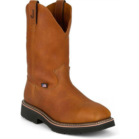 Justin Men's Lafayette 11" Steel Toe Pull On Work Boot- Brown- HL4227 7.0 / Medium / Brown - Overlook Boots