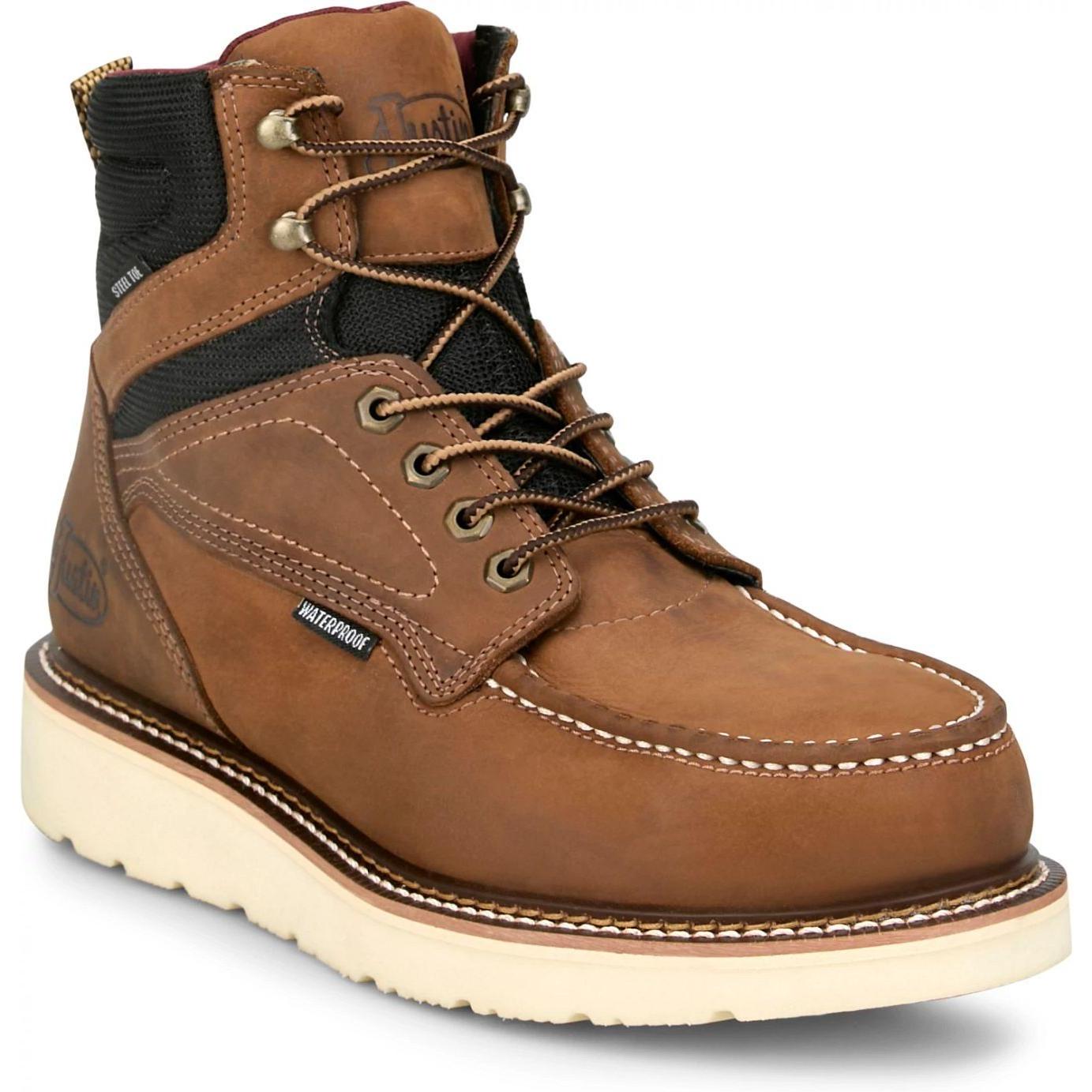 Justin Men's Garren 6" Steel Toe Waterproof Slip Resist Work Boot- Brown- HW689 7 / Medium / Brown - Overlook Boots