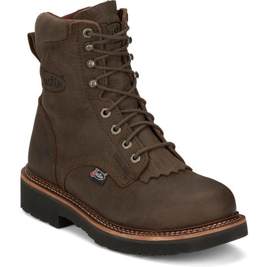 Justin Men's Rivot 8" Lace Up Western Work Boot -Brown - OW441 6.0 / Medium / Brown - Overlook Boots