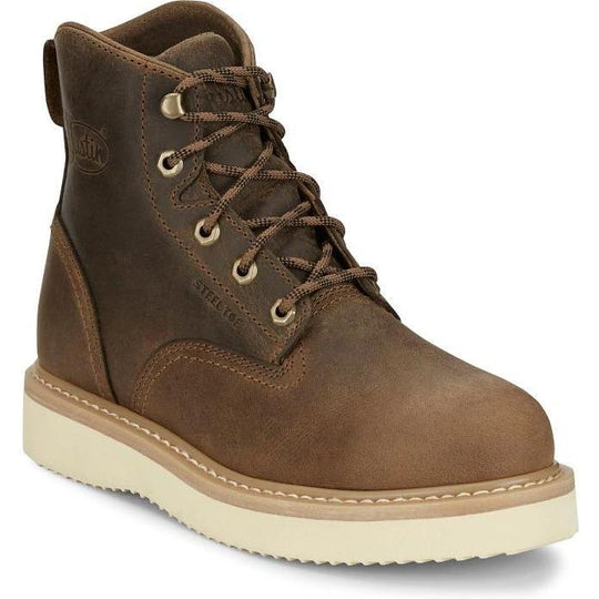 Justin Men's Maxwell 6" Steel Toe Lace Up Work Boot- Tan- OW709 6.0 / Medium / Tan - Overlook Boots