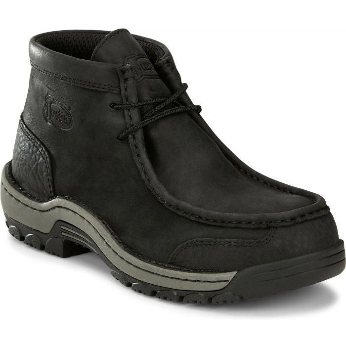 Justin Men's Crafton 4" Alloy Moc Toe Slip Resist Work Boot -Black- SE250  - Overlook Boots