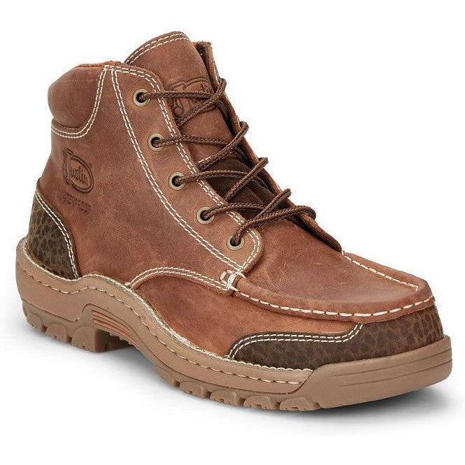 Justin Men's Corbett 5" Moc Toe WP Western Work Boot -Brown- SE252  - Overlook Boots