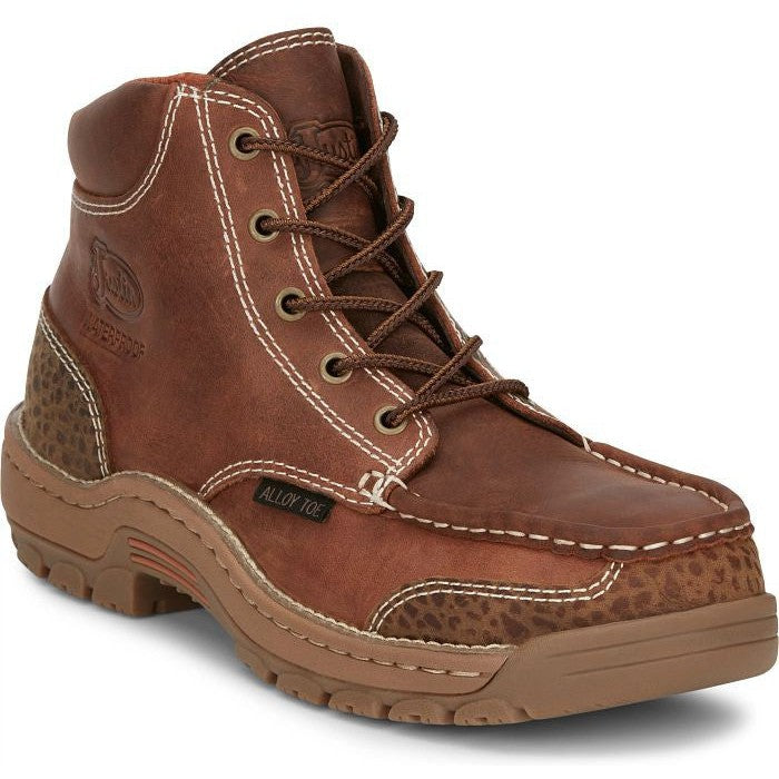 Justin Men's Corbett 5" Alloy Toe WP Western Work Boot -Brown- SE253  - Overlook Boots
