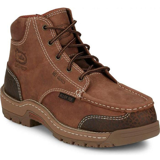 Justin Men's Corbett 5" Alloy Toe Waterproof Met Guard Work Shoe- Brown- SE255 7.0 / Medium / Black - Overlook Boots