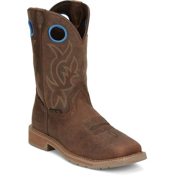 Justin Men's All Round 10" WP Steel Toe Western Work Boot -Brown- SE3115  - Overlook Boots