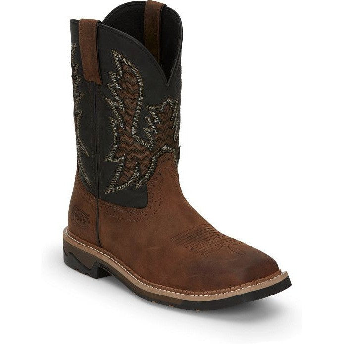 Justin Men's Bolt 11" Square Toe Western Work Boot - Brown - SE4112  - Overlook Boots