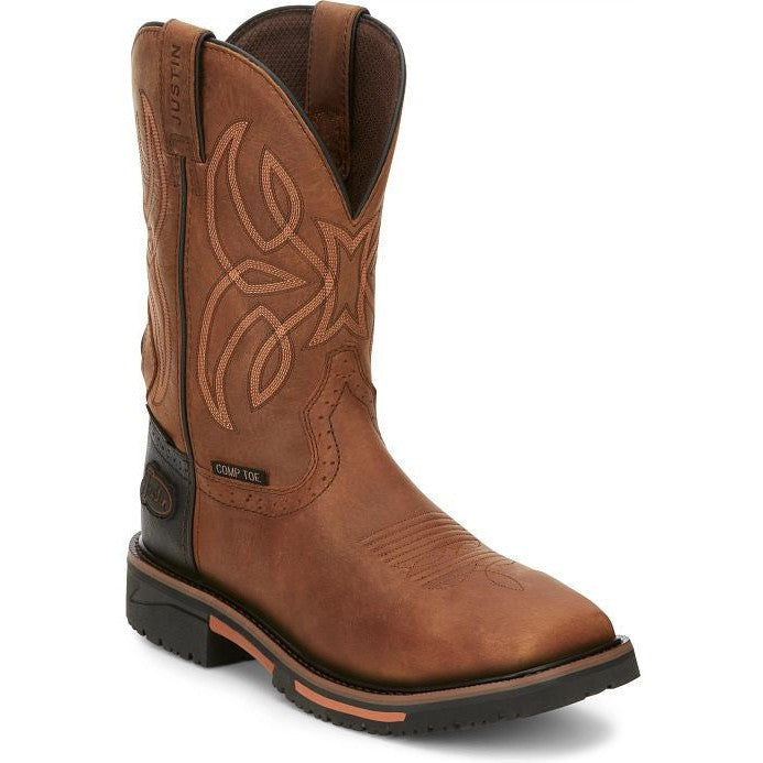 Justin Men's Dallen 11" Nano Comp Toe Western Work Boot -Brown- SE4215  - Overlook Boots